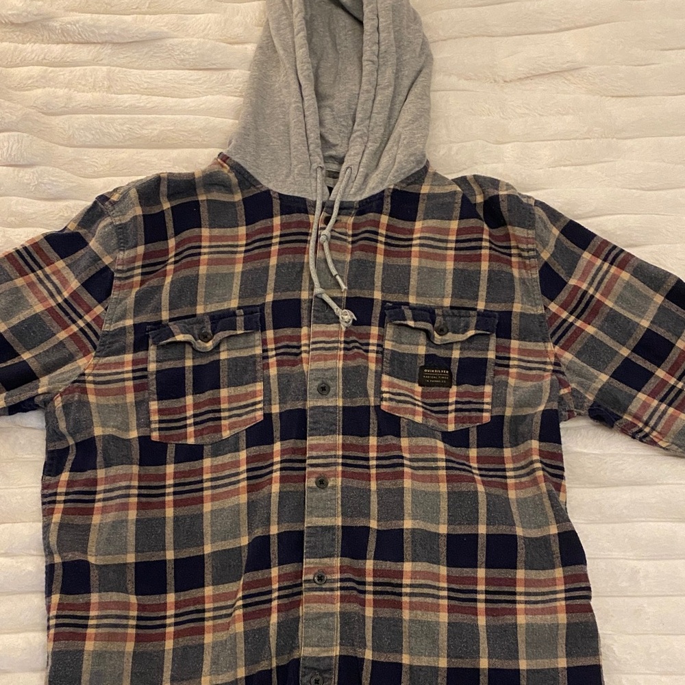 Quiksilver Multicolor Plaid Shirt with Gray Hood